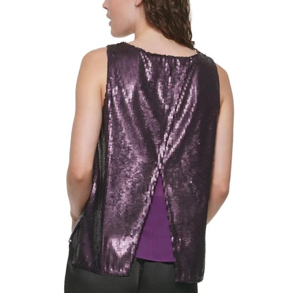 NWT DKNY SEQUINED SLEEVELESS TANK TOP - L - Purple - Picture 2 of 8